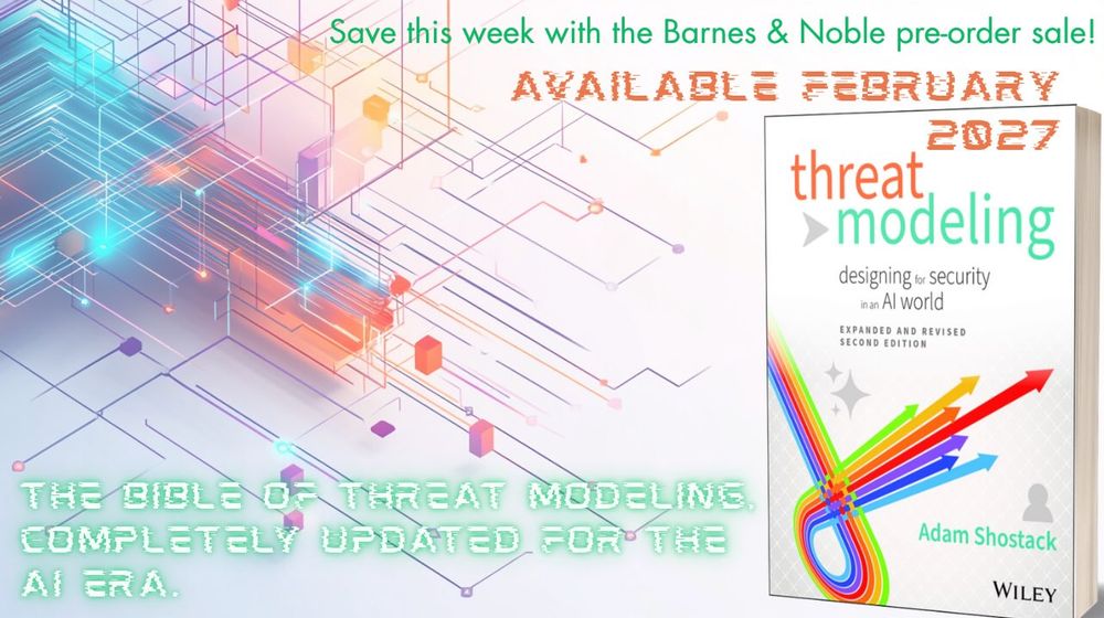 A promotional image for Threat Modeling, the bible of threat modeling, available for pre-order now!